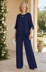 Mirelle | Navy Chiffon Overlay Trouser Set